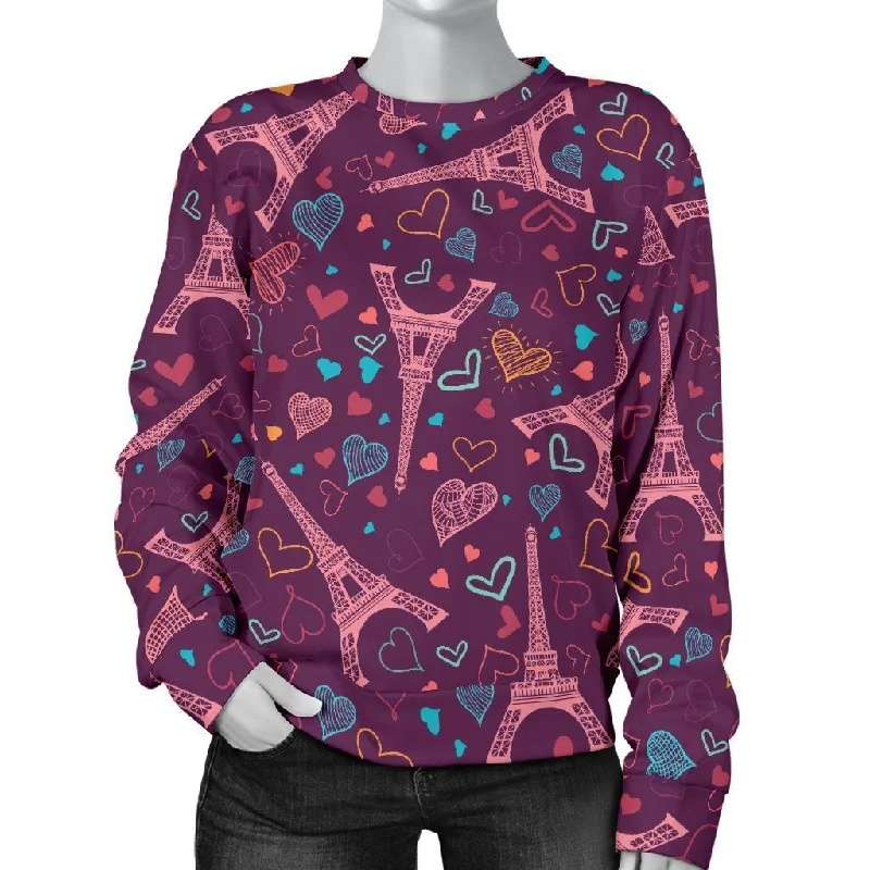 Eiffel Tower Heart Pattern Print Women's Sweatshirt Hoodie with Magnetic Closure Innovative Modern Eiffel Tower Heart Pattern Print Women's Sweatshirt Hoodie with Magnetic Closure Innovative Modern