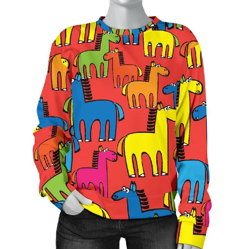 Equestrian Colorful Pattern Print Women's Sweatshirt Hoodie with Longline Fit Extended Stylish Equestrian Colorful Pattern Print Women's Sweatshirt Hoodie with Longline Fit Extended Stylish