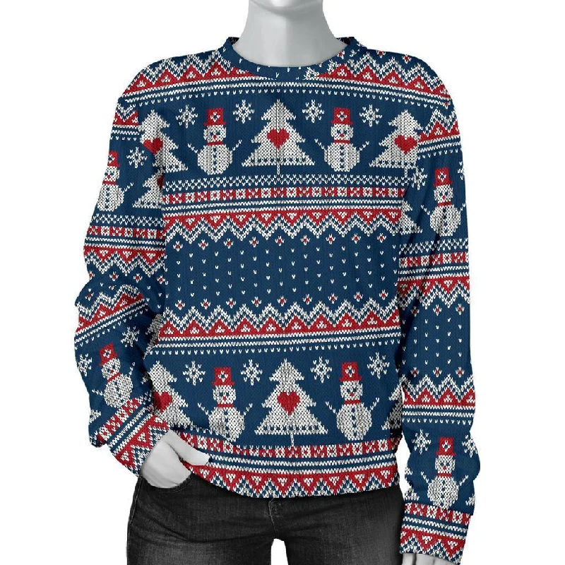 Fairisle Christmas Snowman Pattern Print Women's Sweatshirt Hoodie with Typography Text Message Fairisle Christmas Snowman Pattern Print Women's Sweatshirt Hoodie with Typography Text Message