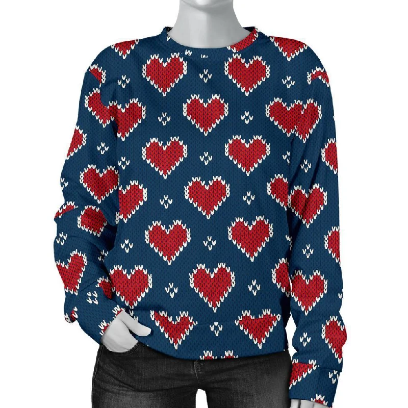 Fairisle Heart Christmas Pattern Print Women's Sweatshirt Hoodie with Applique Textured Unique Fairisle Heart Christmas Pattern Print Women's Sweatshirt Hoodie with Applique Textured Unique