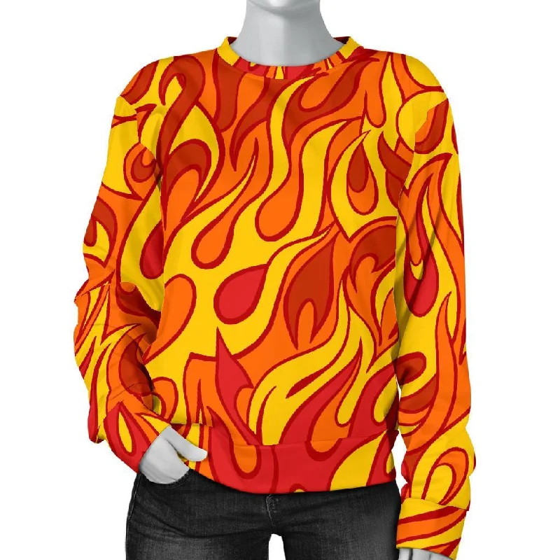 Flame Fire Print Pattern Women's Sweatshirt Hoodie with Belted Waist Structured Tailored Flame Fire Print Pattern Women's Sweatshirt Hoodie with Belted Waist Structured Tailored