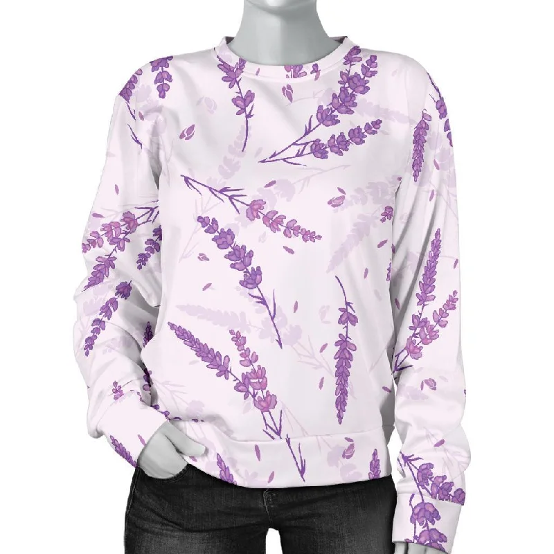 Floral Lavender Pattern Print Women's Sweatshirt Hoodie with Hem Ribbing Snug Secure Floral Lavender Pattern Print Women's Sweatshirt Hoodie with Hem Ribbing Snug Secure