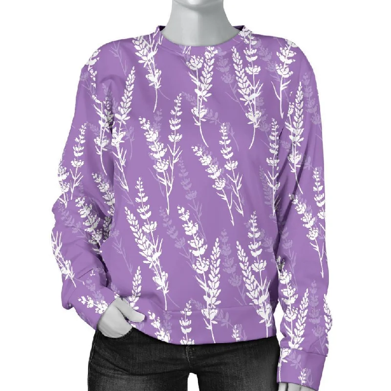Floral Lavender Print Pattern Women's Sweatshirt Hoodie with Elastic Waist Stretchable Comfortable Floral Lavender Print Pattern Women's Sweatshirt Hoodie with Elastic Waist Stretchable Comfortable