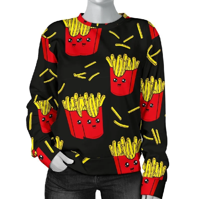 French Fries Cartoon Print Pattern Women's Sweatshirt Hoodie with Exposed Zipper Edgy Industrial French Fries Cartoon Print Pattern Women's Sweatshirt Hoodie with Exposed Zipper Edgy Industrial