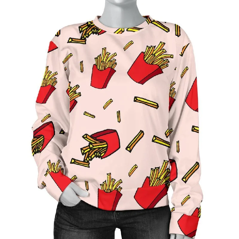 French Fries Pattern Print Women's Sweatshirt Hoodie with Zipper Placket Modern Functional French Fries Pattern Print Women's Sweatshirt Hoodie with Zipper Placket Modern Functional