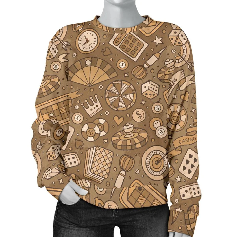 Gambling Poker Pattern Print Women's Sweatshirt Hoodie with Elastic Cuffs Stretchable Comfortable Gambling Poker Pattern Print Women's Sweatshirt Hoodie with Elastic Cuffs Stretchable Comfortable