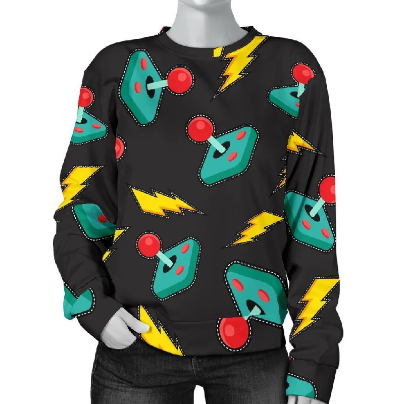 Gaming Joystick Pattern Print Women's Sweatshirt Hoodie with Set-In Sleeves Structured Classic Gaming Joystick Pattern Print Women's Sweatshirt Hoodie with Set-In Sleeves Structured Classic