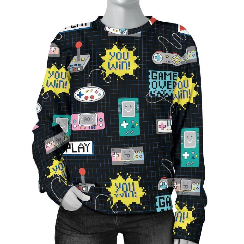 Gaming Print Pattern Women's Sweatshirt Hoodie with Zipper Placket Modern Functional Gaming Print Pattern Women's Sweatshirt Hoodie with Zipper Placket Modern Functional