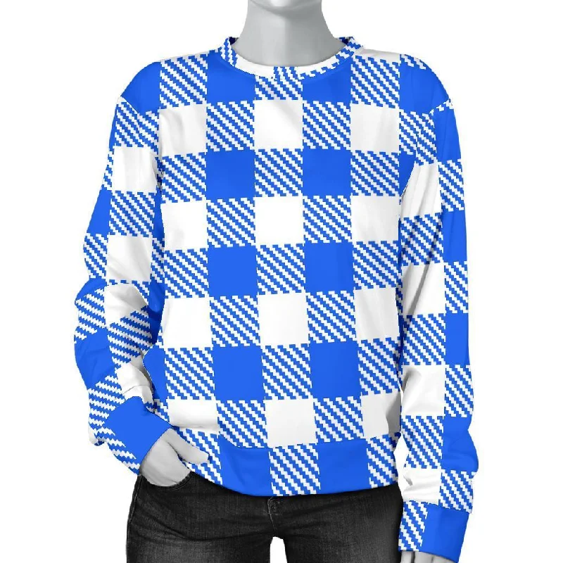 Gingham Blue Pattern Print Women's Sweatshirt