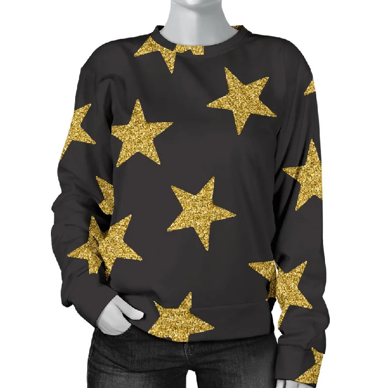 Gold Glitter Star Pattern Print Women's Sweatshirt Hoodie with Pattern Geometric Abstract Gold Glitter Star Pattern Print Women's Sweatshirt Hoodie with Pattern Geometric Abstract