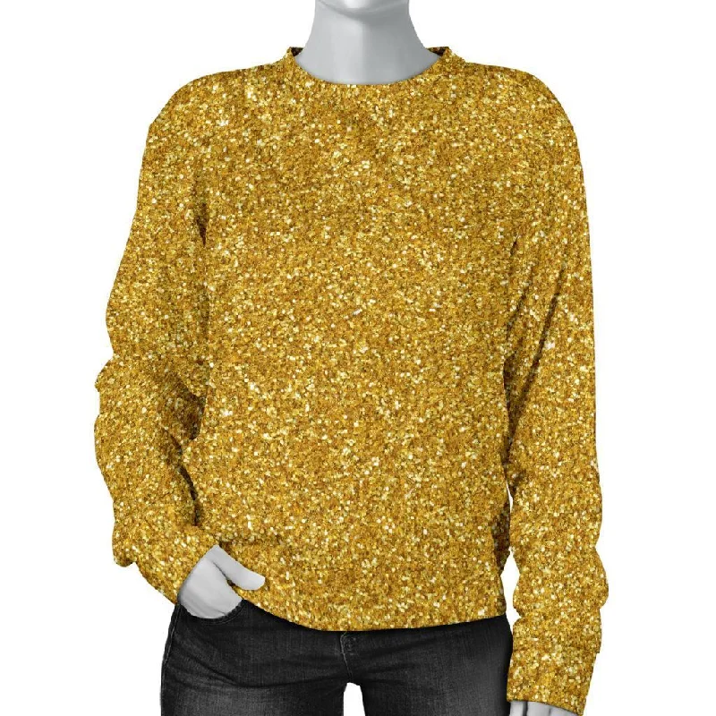 Gold Glitter Star Print Pattern Women's Sweatshirt