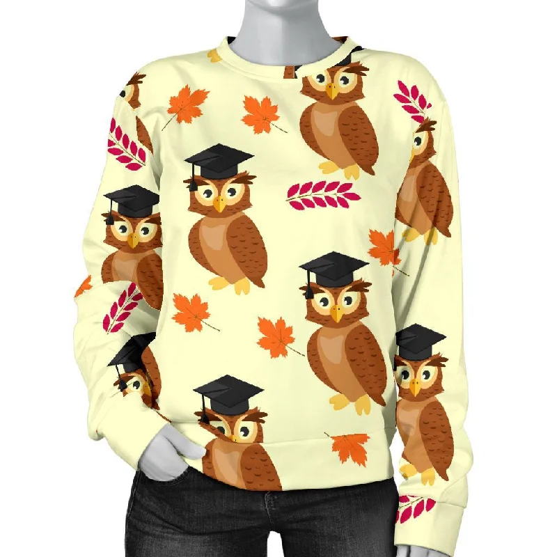 Graduation Owl Pattern Print Women's Sweatshirt Hoodie with Magnetic Closure Innovative Modern Graduation Owl Pattern Print Women's Sweatshirt Hoodie with Magnetic Closure Innovative Modern