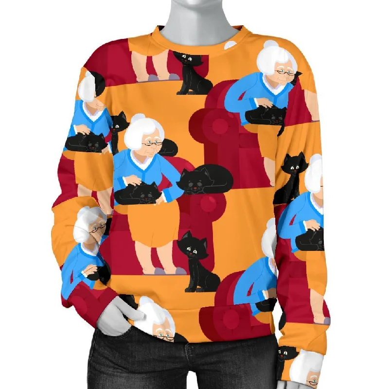 Grandma Nana Cat Pattern Print Women's Sweatshirt Hoodie with High Neck Warm Protective Grandma Nana Cat Pattern Print Women's Sweatshirt Hoodie with High Neck Warm Protective
