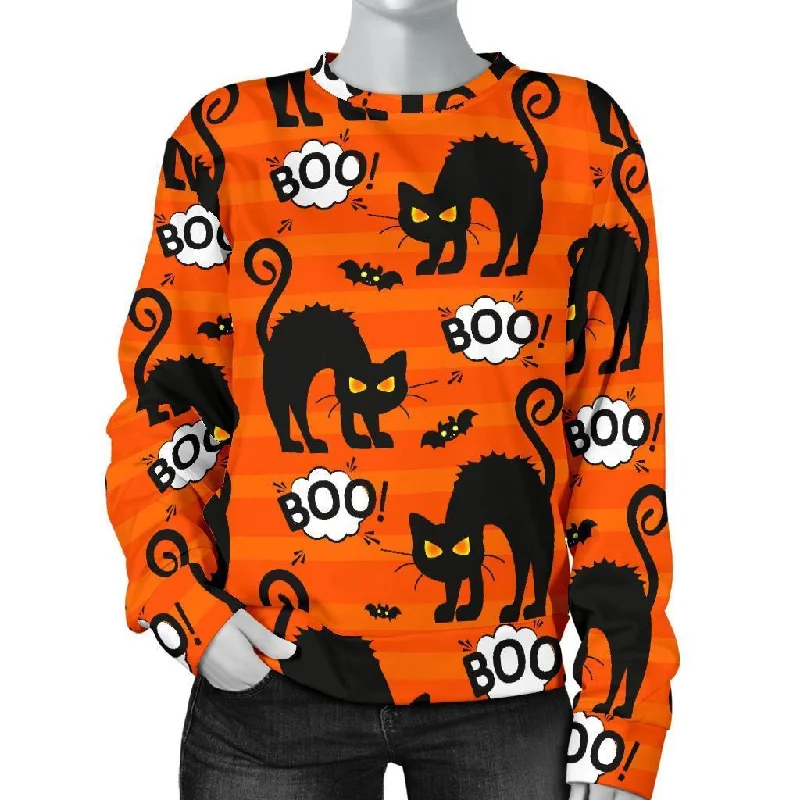 Halloween Black Cat Pattern Print Women's Sweatshirt Hoodie with Oversized Fit Loose Comfortable Halloween Black Cat Pattern Print Women's Sweatshirt Hoodie with Oversized Fit Loose Comfortable