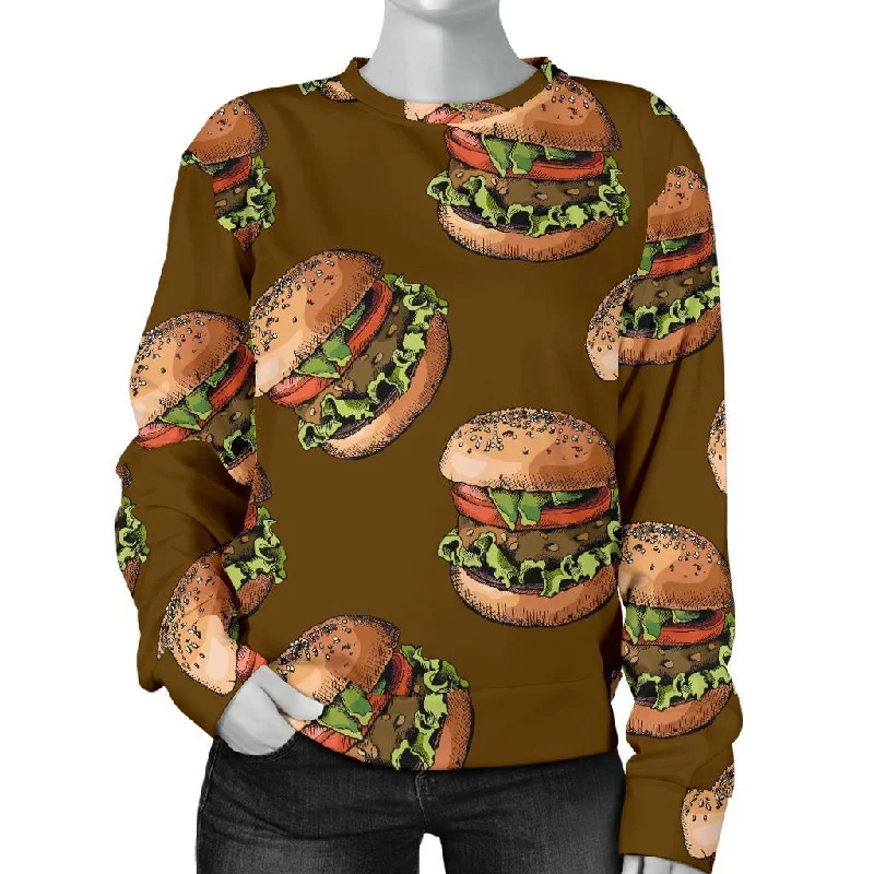 Hamburger Brown Pattern Print Women's Sweatshirt