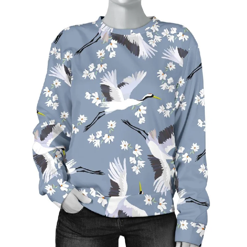 Heron Floral Pattern Print Women's Sweatshirt