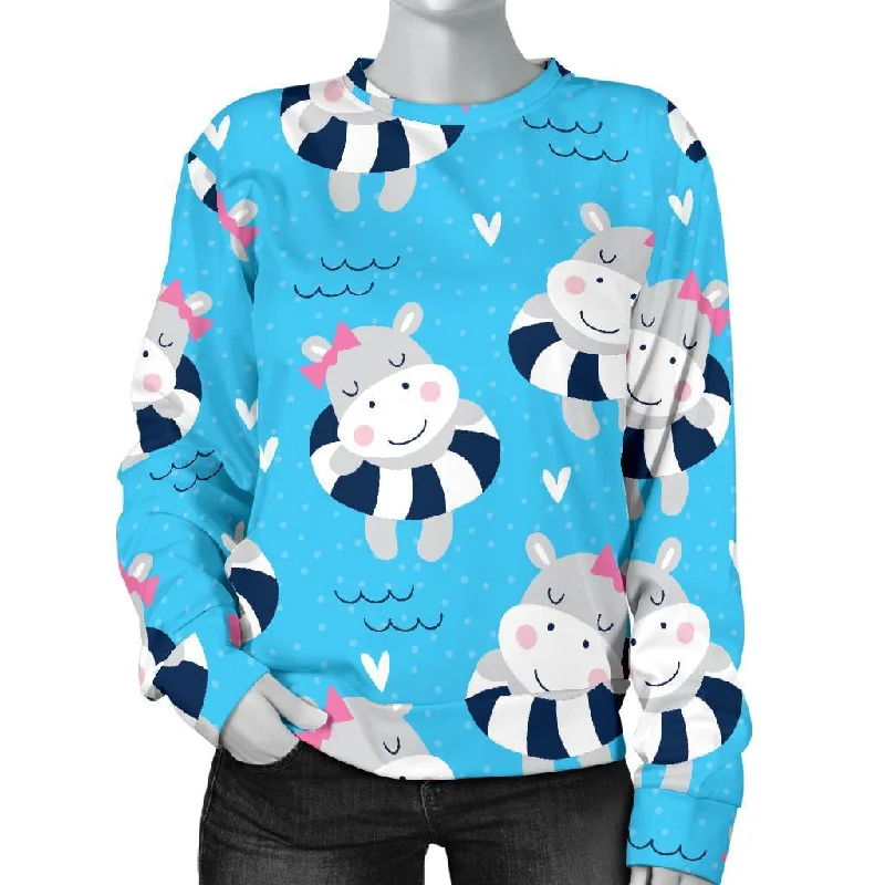 Hippo Cute Pattern Print Women's Sweatshirt