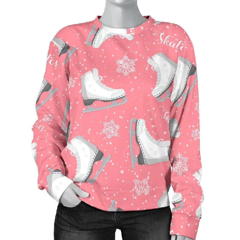 Ice Skate Pink Pattern Print Women's Sweatshirt