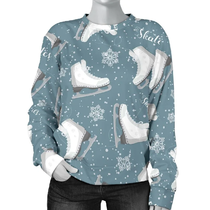 Ice Skate Snowflake Pattern Print Women's Sweatshirt