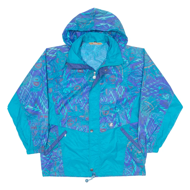 K-WAY Womens Rain Jacket Blue Nylon 90s Hooded Crazy Pattern S