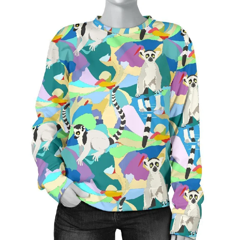 Lemur Colorful Pattern Print Women's Sweatshirt