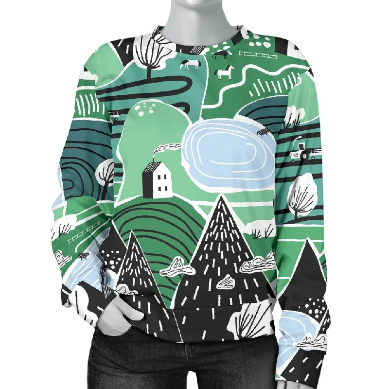 Mountain Cartoon Pattern Print Women's Sweatshirt