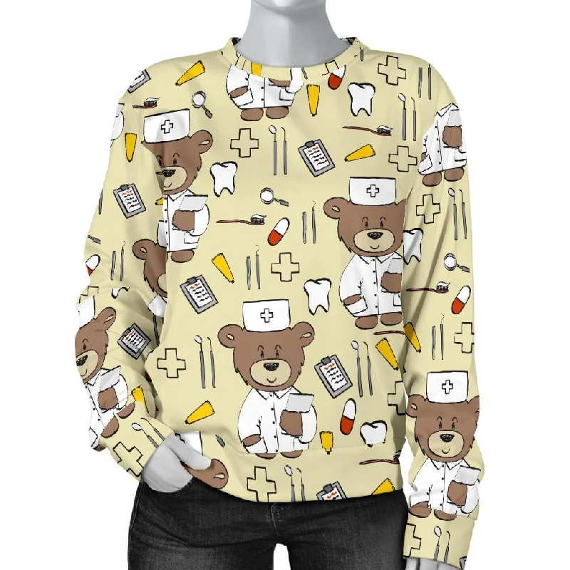 Nurse Teddy Bear Pattern Print Women's Sweatshirt