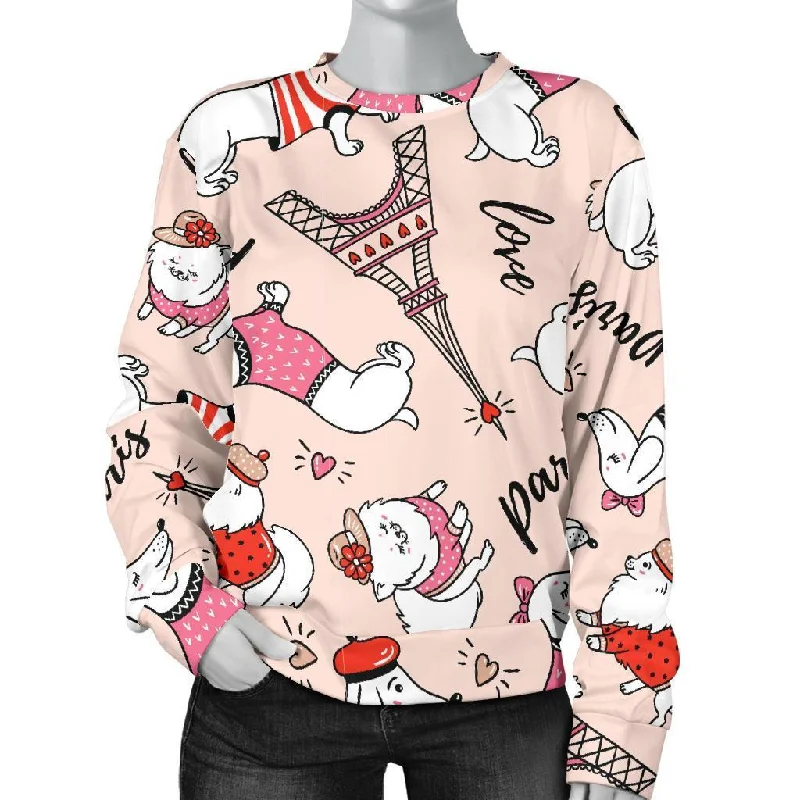 Paris Dog Pattern Print Women's Sweatshirt