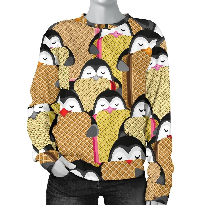 Penguin Waffle Pattern Print Women's Sweatshirt