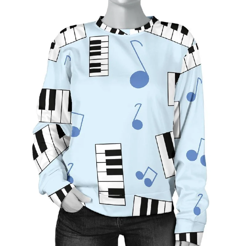 Piano Blue Pattern Print Women's Sweatshirt