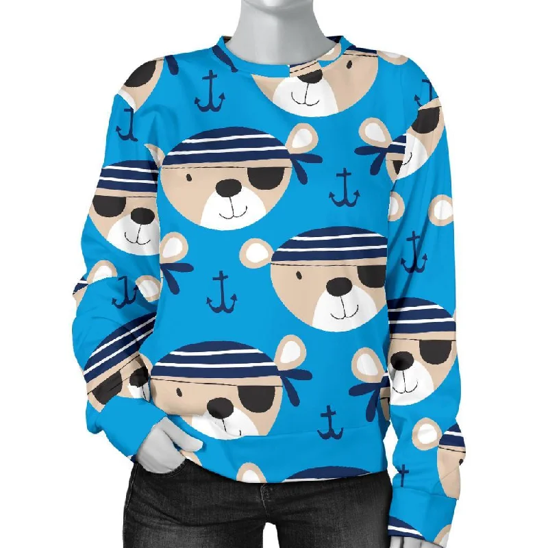 Pirate Bear Pattern Print Women's Sweatshirt