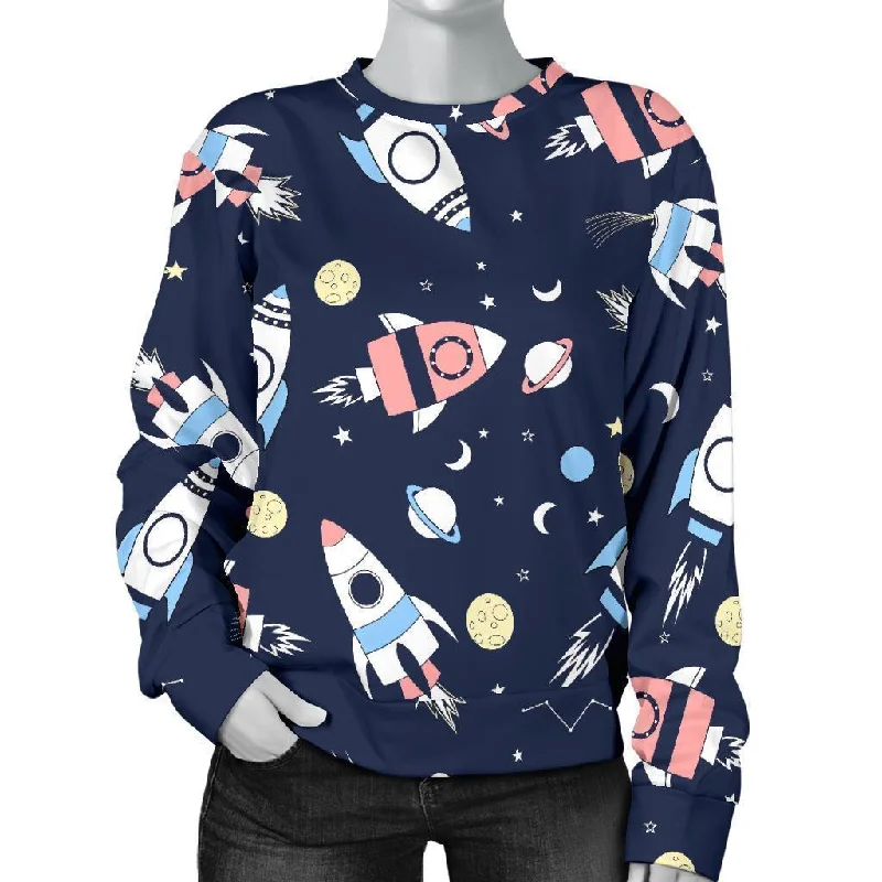 Planet Spaceship Pattern Print Women's Sweatshirt