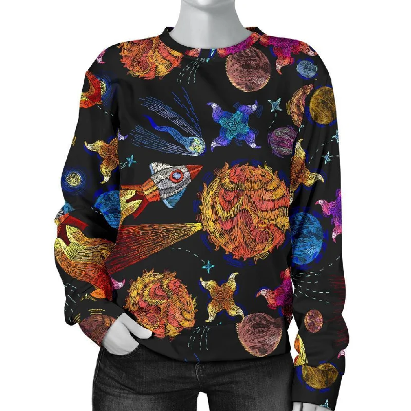 Planet Spaceship Print Pattern Women's Sweatshirt