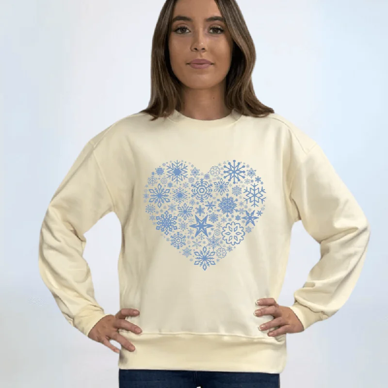 Snowflake Heart Cotton Fleece Sweatshirt Made in USA