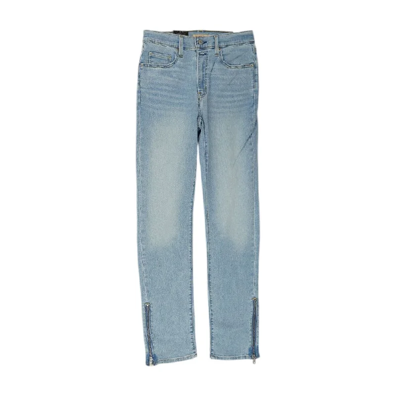 724 Blue Solid High Rise Straight Leg Jeans