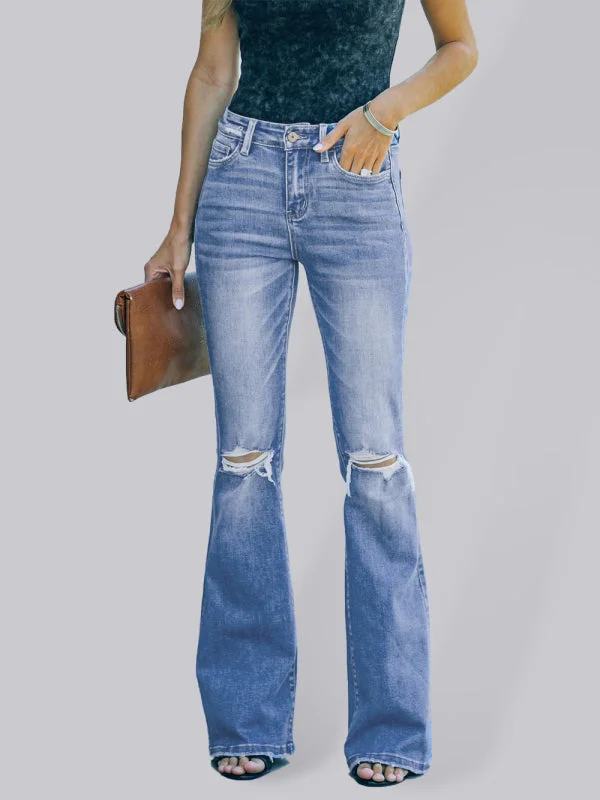 Ladies Bootcut Jeans High Waist Slim Fit Distressed Jeans