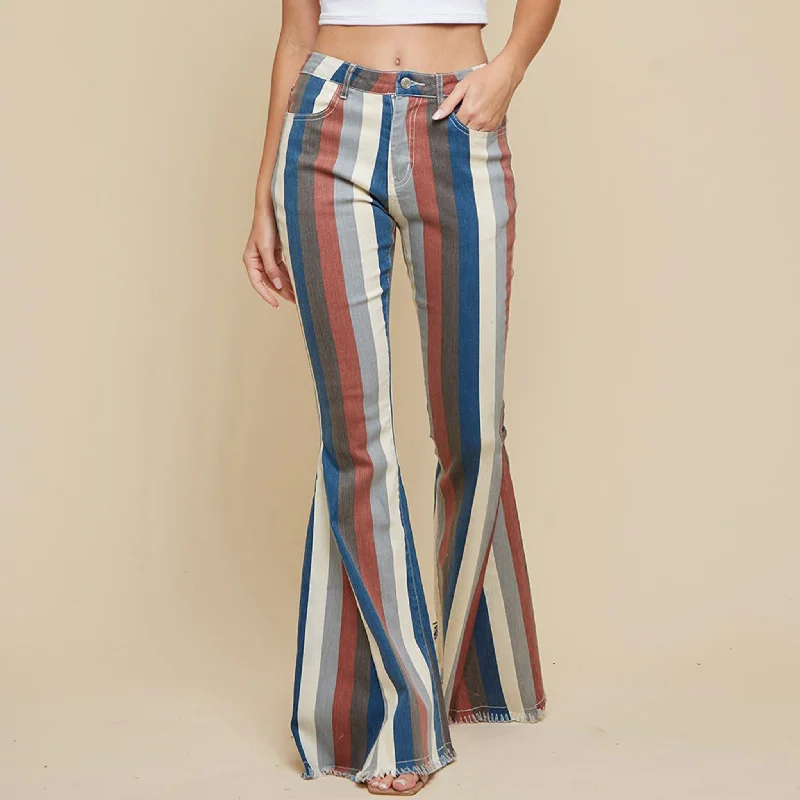 Blue Multi Striped Flare Jeans