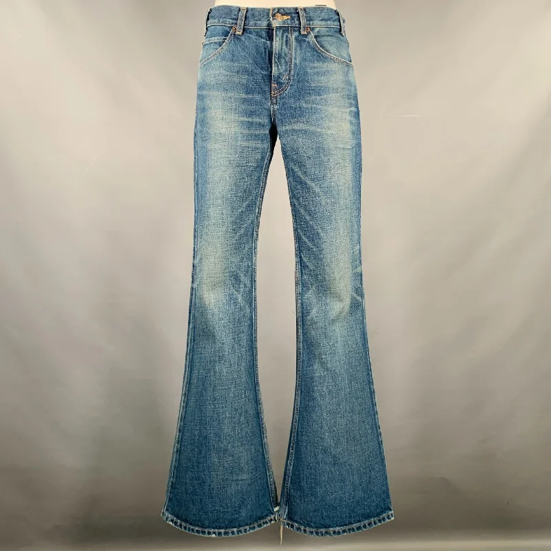 CELINE Size 26 Blue Cotton Distressed Boot Cut Jeans