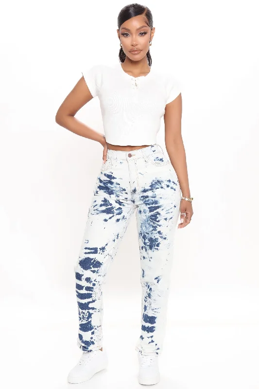 Cloudy Thoughts Tie Dye Mom Jeans - White/combo