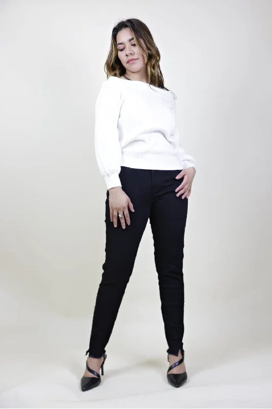 Petite High Rise Skinny Jeans with Frayed Hem (Black)