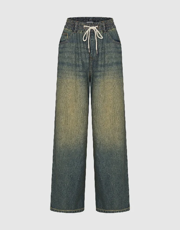 Drawstring Waist Wide-Leg Jeans