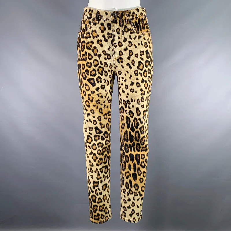 ETRO Size 27 Tan Black Cotton / Elastane Leopard Zip Fly Jeans