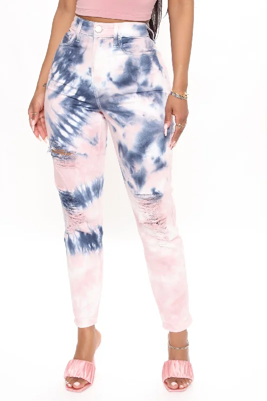 Head In The Clouds Tie Dye Mom Jeans - Pink/combo