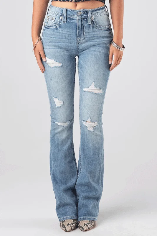 Miss Me H3636B42 Womens Classic Torn Bootcut Jeans Light Blue Comfortable Full-Length Denim Jeans Miss Me H3636B42 Womens Classic Torn Bootcut Jeans Light Blue Comfortable Full-Length Denim Jeans