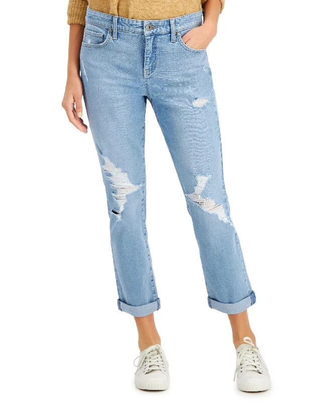 Style & Co Womens Rolled Cuff Denim Girlfriend Jean