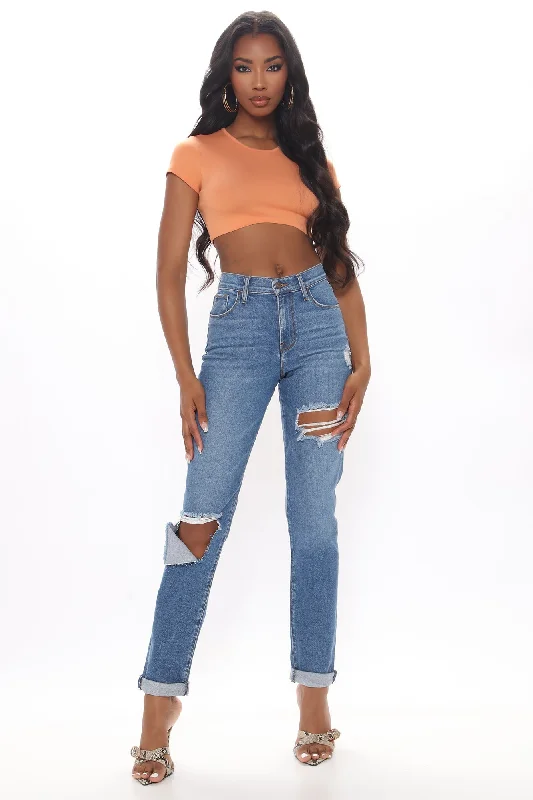 Tall Hometown Cutie Destroyed Mom Jeans - Medium Blue Wash