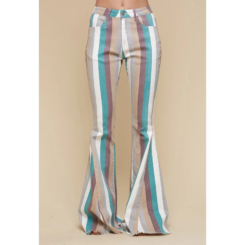 Turquoise Multi Striped Flare Jeans