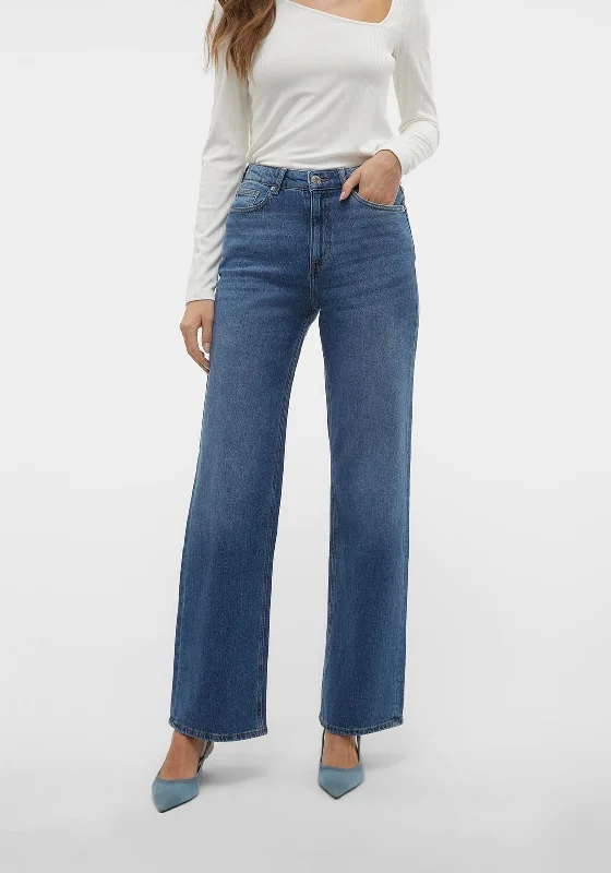 Vero Moda Tessa High Rise Wide Leg Jeans, Medium Blue Denim