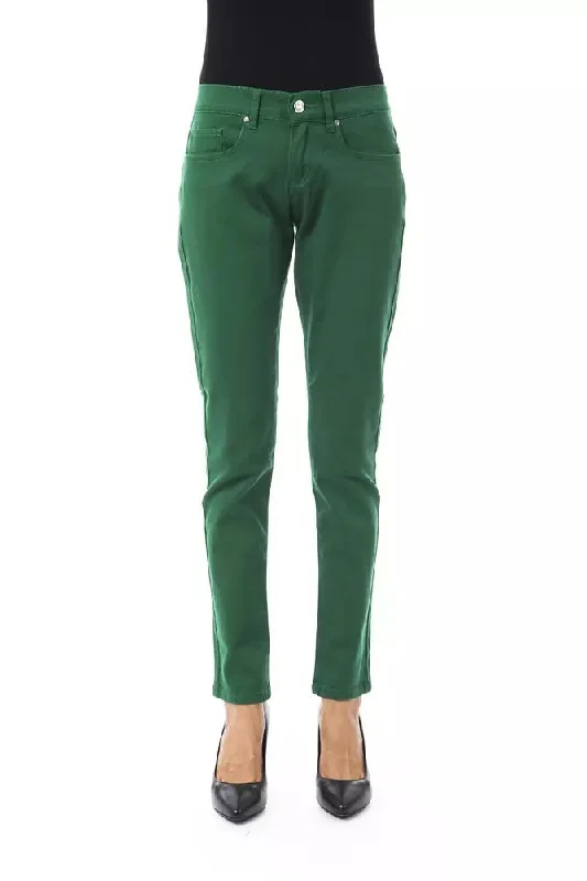 Green Cotton Women Slim Pant