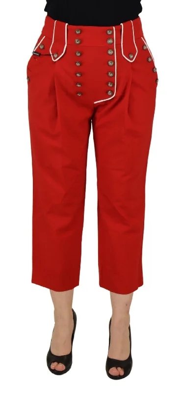 Elegant Red High-waist Cropped Pants